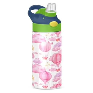 Imagem de Blueangle Garrafa de água com balões de ar quente isolados de aço inoxidável de 350 ml com tampa de canudo - Garrafa esportiva reutilizável à prova de vazamento para viagens, ao ar livre (59)