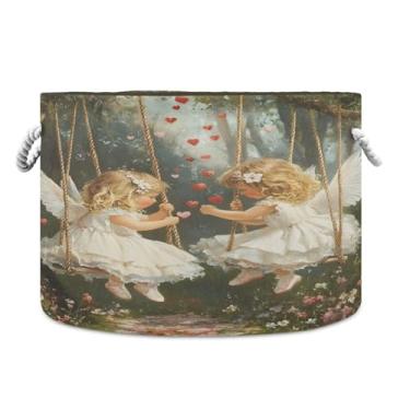 Imagem de SEHANY Cesto de armazenamento redondo grande com alça de corda, cesto de roupa suja de lona para armazenamento de cobertores, cesta de armazenamento infantil para quarto de banho, decoração de