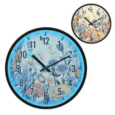 Imagem de Blueangle Relógio de parede LED que brilha no escuro e ativado por voz, silencioso design de flores silvestres coloridas de 30,5 cm, funciona a bateria para decoração de quarto e sala de estar (330)