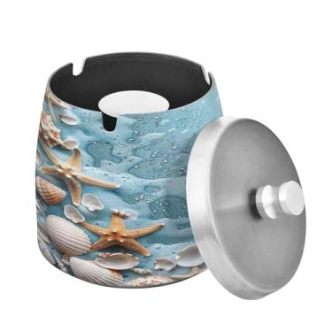 Imagem de Blueangle Cinzeiro de praia de verão com tampa para cigarros, à prova de vento/chuva, aço inoxidável, sem fumaça, inodoro, cinzeiro para uso interno ou externo (139)