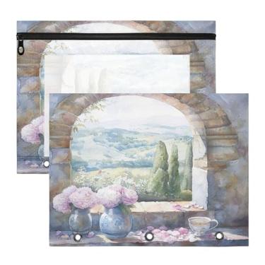 Imagem de SEHANY Pasta de lápis de flores de jardim com 3 anéis - bolsa de documentos com zíper tamanho A4 com janela transparente para sala de aula, escritório, 2 peças