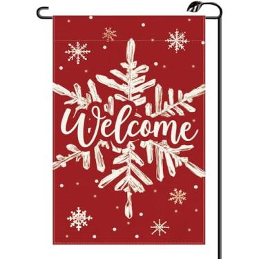 Imagem de Bandeira de jardim de boas-vindas de floco de neve de Natal de inverno, 30,5 x 45,7 cm, vertical, dupla face, pequenas bandeiras, decoração externa de casa de fazenda para quintal (apenas bandeira