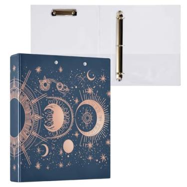 Imagem de Blueangle Fichário de 3 anéis para sol e lua com prancheta e 2 bolsos - Organizador de documentos decorativos de 3 cm para escritório, suprimentos para reuniões (558)