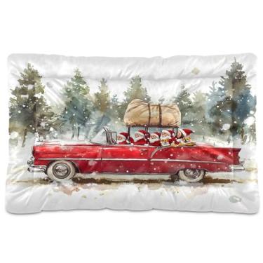 Imagem de SEHANY Cama de gato Corgi para carro vermelho de Natal com fundo antiderrapante, cama de canil, colchão macio para animais de estimação, lavável para cães pequenos, médios e grandes, gatos, 45,7 x 61