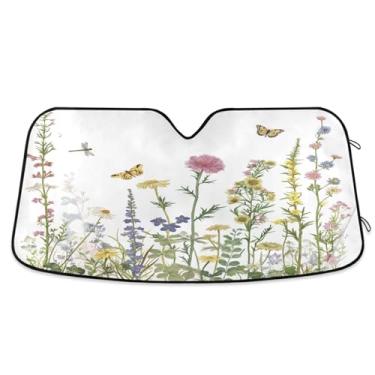 Imagem de ATTX Pára-brisas de carro de ervas e flores coloridas 144.8 cm x 80.0 cm Protetor solar universal com proteção UV, persiana de janela frontal automática dobrável para Sedans SUVs caminhões #60