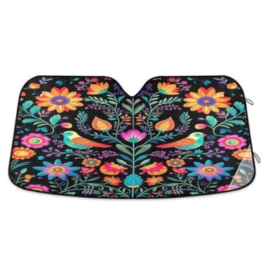 Imagem de ATTX Pássaros de cores vivas para para-brisas de carro 139.7 cm x 70.1 cm Protetor solar universal com proteção UV, persiana de janela frontal automática dobrável para caminhões Sedans SUVs #339