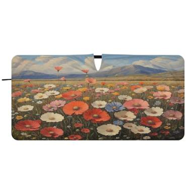 Imagem de Blueangle Pára-brisas vintage flores silvestres pintura a óleo - 149.9 cm x 76.2 cm dobrável carro janela frontal blocos pára-sol raios UV viseira de sol (857)
