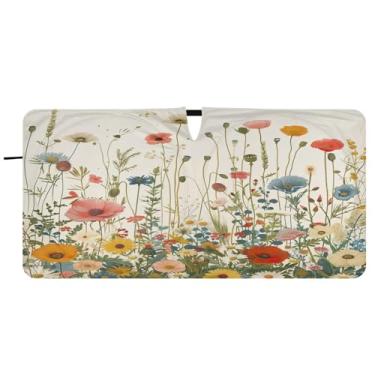 Imagem de Blueangle Guarda-sol para para-brisa com flores de ervas - 157,5 cm x 81,3 cm dobrável para janela dianteira do carro bloqueia raios UV viseira de sol (339)