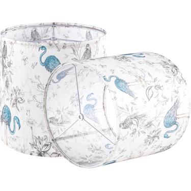 Imagem de GO&SO Conjunto de 2 pequenos abajures cilíndricos - estampa flamingo de fibra de poliéster, 25,4 cm superior x 25,4 cm inferior x 25,4 cm de altura, persianas para lâmpadas de mesa pequenas, luminária