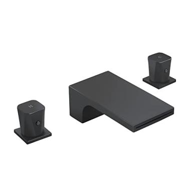 Imagem de kaphome Torneira Romana Para Banheira Kaphome, 2 Alças, Cascata, Montagem No Deck, 3 Furos, Enchimento Amplo Com Válvula, Preto Fosco, 3Y3Mk…