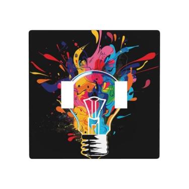 Imagem de Lâmpadas coloridas com interruptor duplo para interruptor de luz, placas decorativas de parede, 2 placas de interruptor e tampas de tomada 11,4 x 11,4 cm para quarto, banheiro, cozinha, decoração de