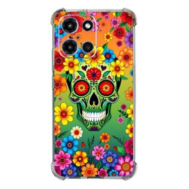 Imagem de Beaucov Capa para Moto G Play 2026, verde floral caveira flores proteção contra quedas capa à prova de choque TPU capa protetora de corpo inteiro resistente a arranhões para Motorola Moto G Play 2026