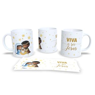Imagem de Caneca Natalina com Presépio, Jesus O Verdadeiro Sentido do Natal, Cerâmica Branca, Decoração Religiosa com Arte Dourada, 325ml (23181)