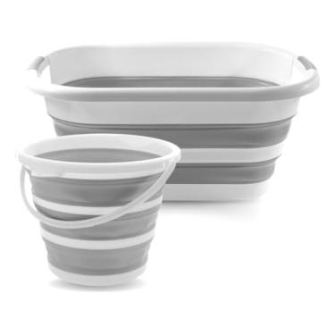 Imagem de Kit Cesto 26l Balde 10l Dobrável Retrátil Prático