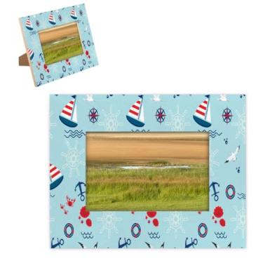 Imagem de hongjinglin Molduras de madeira com estampa de âncora de veleiro de 20,3 x 25,4 cm, com tapete para parede e mesa, para decoração de casa e amigos da família, ideias de presente de casamento