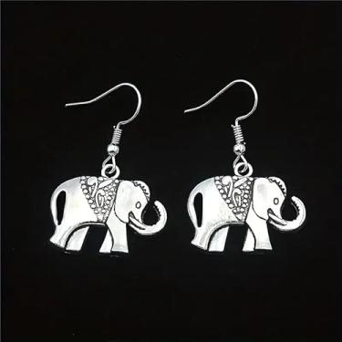 Imagem de Conjunto de colar e brincos pendentes de elefante de prata antiga, joia com pingente de boa sorte boêmio em cordão preto