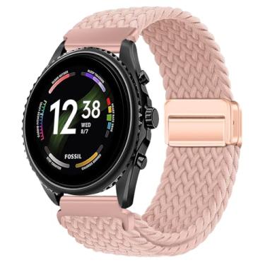 Imagem de LeyuBand Pulseiras de nylon trançado compatíveis com relógio inteligente Fossil Gen 6/Gen 5E 44 mm/Gen 5 LTE/Garrett/Carlyle/Julianna feminino, pulseira de substituição de nylon macio respirável para