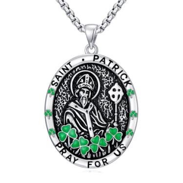 Imagem de IMZM Colar de São Patrício para homens e mulheres, pingente de São Patrício, colares de Dia de São Patrício, presentes católicos de aniversário para irmão, filho, pai, marido, namorado, ele