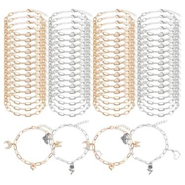Imagem de DICOSMETIC 70 peças, 2 cores, pulseiras de corrente com clipe de papel de ferro, 19,3 + 7 cm, corrente de prata dourada com fechos de lagosta para mulheres e homens, fabricação de joias faça você