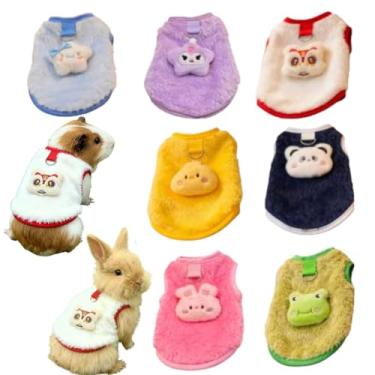 Imagem de 7 peças de roupas de coelho de estimação com coleira, bonito e quente roupa de lã ártica festiva de ano novo adequada para coelhos, porquinhos-da-índia, furões, filhotes e outros animais de estimação