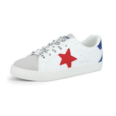 Imagem de VINTAGE HAVANA Tênis fashion feminino | Tênis casual de cano baixo com cadarço | Tênis bonito e moderno e elegante, Branco/cinza/vermelho/azul royal, 35