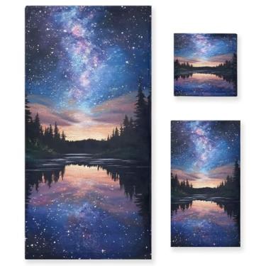 Imagem de xigua Conjunto de toalhas de banheiro noturno estrelado absorvente macio 3 peças toalha de banho toalha de mão toalhas decorativas para banheiro, academia, hotel, praia, piscina