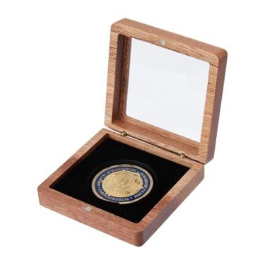 Imagem de SUPERFINDINGS Caixa de armazenamento de moeda única de madeira Challenge Coin Dispaly Caixa de apresentação de moedas com veludo preto 5 cm Slot Coins Holder com janela superior transparente para