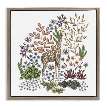 Imagem de Stupell Industries Arte de parede em tela flutuante com moldura dourada de girafa selvagem, design de Cecilia Battaini, 63 x 63 cm