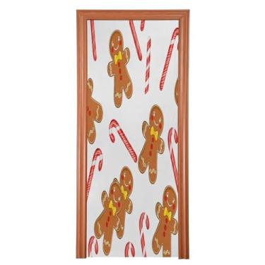 Imagem de Qilmy Decoração de porta de pão de gengibre de Natal 91 x 248 cm tecido grande para decoração de festas de fim de ano para porta da frente, varanda, decoração externa, parede de janela106