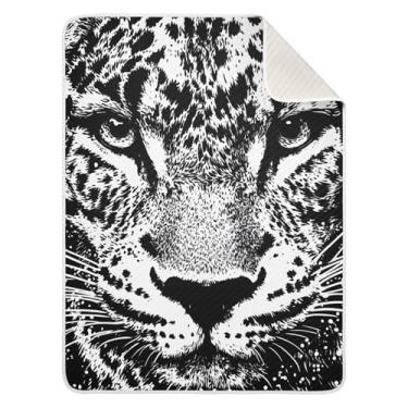 Imagem de WELLDAY Cobertor de bebê para meninos e meninas - cobertores de bebê com retrato de leopardo branco e preto, cobertores macios e respiráveis para cama de berçário 76 x 101 cm