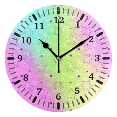 Imagem de CEBUGI 1 fundo gradiente colorido, 1 relógio de parede operado por bateria, relógios de parede silenciosos sem tique-taque para cozinha, banheiro, quarto, escritório, decoração 25,4 cm