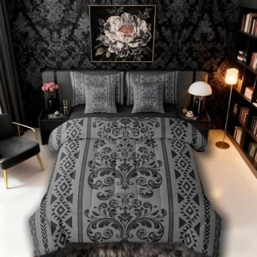 Imagem de Conjunto de edredom solteiro ocidental com decoração vitoriana, 7 peças, cinza, preto, damasco, boêmio, geométrico, asteca, em uma bolsa, estilo barroco, vintage, floral, gótico, decoração boho