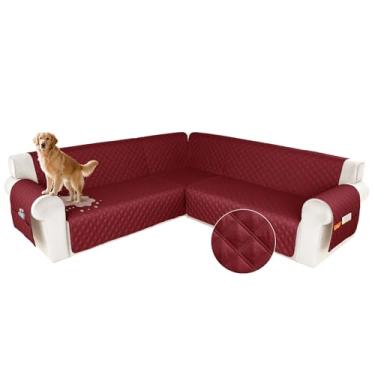 Imagem de HDCAXKJ Capa de sofá secional à prova d'água em forma de L, capas de canto laváveis, à prova de animais de estimação, protetor de móveis em forma de U com tiras antiderrapantes atualizadas (grande