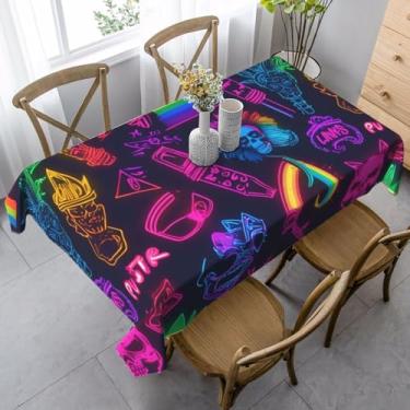 Imagem de Toalha de mesa retangular com estampa de caveira e arco-íris, 89 x 139 cm, impermeável, reutilizável, festa de jantar