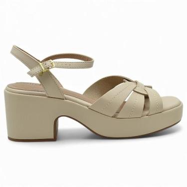 Imagem de Sandalia Beira Rio Feminina Salto Bloco Conforto Tiras Macia, Creme, 3