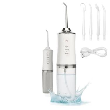 Imagem de Irrigador Bucal Elétrico Recarregável Portátil para Limpeza Profunda | Irrigador Oral Jato d'Água para Gengiva e Dentes | Limpador de Dentes Profissional Supersônico com 3 Modos (branco)