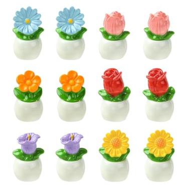 Imagem de Stiesy Decorações em miniatura de vaso de flores, 30 peças, 6 estilos, minitamanhos, estatuetas de plantas de resina, para decoração de mesa de escritório em casa e mini monitores de jardim