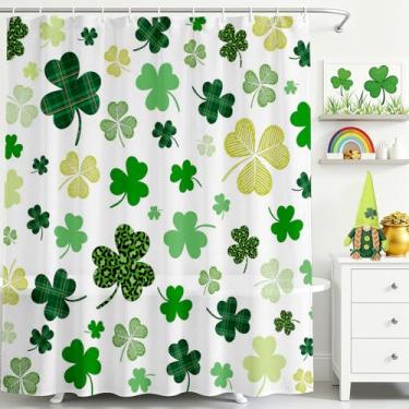 Imagem de Mocsicka Cortina de chuveiro Dia de São Patrício trevo verde trevo irlandês dia de São Patrício cortina de chuveiro para banheiro decoração de banheira com 12 ganchos 182 x 182 centímetros