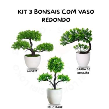 Imagem de Genérico, Kit 3 Plantas Bonsais Artificiais – Vaso Redondo Estilo Japonês Nuvem Felicidade Barba de Dragão