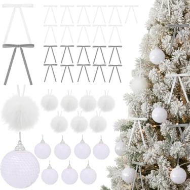 Imagem de Poen 64 peças de enfeites de Natal, 16 bolas de Natal e 48 laços de árvore de veludo, enfeites de bola de Natal de 6,9 cm, laço de guirlanda vintage para festa de Natal, árvore e suprimentos para casa
