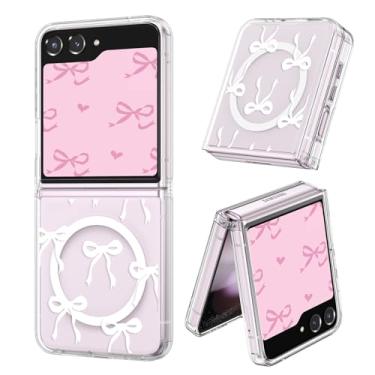 Imagem de UEEBAI Capa magnética para Samsung Galaxy Z Flip 5/6 5G, capa de arco compatível com MagSafe, fita fina transparente sem fio, capa protetora antiamarelamento à prova de choque para mulheres e meninas