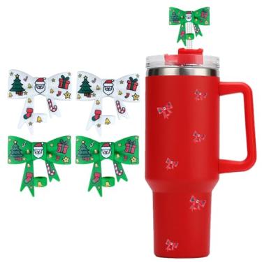 Imagem de HIUSITY Cobertura de palha de laço de Natal para copo Stanley, topo de palha de silicone para copo com alça 1,134 g, tampa fofa de 10 mm/0,4 pol, tampas reutilizáveis para acessórios de copos Stanley