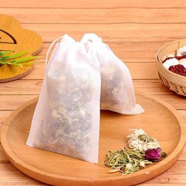 Imagem de Pacote com 100 sacos de filtro de chá descartáveis para chá solto, tecidos não tecidos de especiarias, sachês de infusor de chá vazios com cordão
