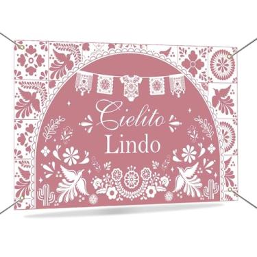 Imagem de Mocsicka Cielito Lindo Faixa de Fundo de Chá de Bebê Azul Poeirento Mexicano Cielito Lindo Decorações de Chá de Bebê Talavera Decorações de Casamento Banner Photo Supplie 179,8 x 110 cm (rosa)