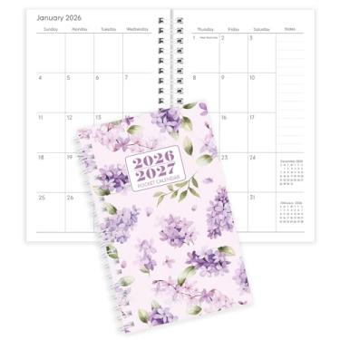 Imagem de Calendário de bolso 2026-2027, agenda pequena - 9,4 cm x 17 cm para bolsa, funciona de janeiro de 2026 a dezembro de 2027, agenda mensal 2026-2027 com organização e planejamento de bobina - roxo
