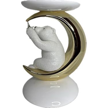Imagem de Bath and Body Works Urso polar branco e lua crescente dourada com suporte de vela de 3 pavios de estrela pendurada