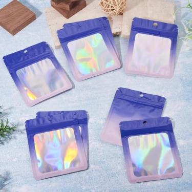 Imagem de 40 peças azul ardósia retângulo glitter holográfico plástico zip lock sacos organizador armazenamento embalagem selável saco auto selo 12 x 9 x 0,15 cm