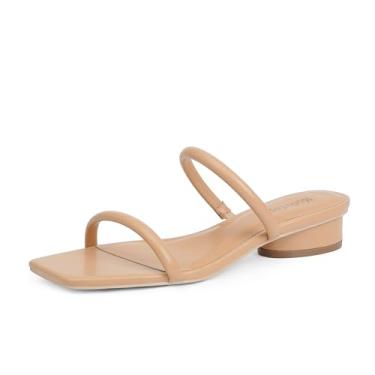 Imagem de Modatope Sandálias femininas quadradas de salto aberto com duas alças de salto grosso para mulheres sandália de salto baixo elegante, A Nude, 8 UK