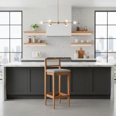 Imagem de Kit 6 Banquetas Estofada em Linho Encosto Palhinha Bruna cor:mel com l