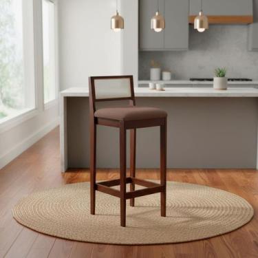 Imagem de Kit 6 Banquetas Estofada em Linho Encosto Palhinha Bruna cor:imbuia co